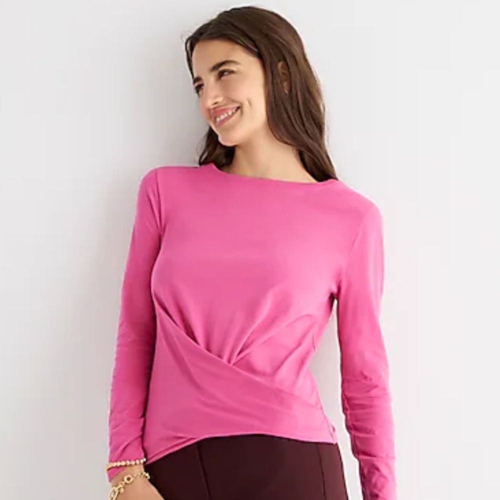 J. Crew Broken-in Jersey Twist-front long-sleeve t-shirt in Ivory, size L, NWT